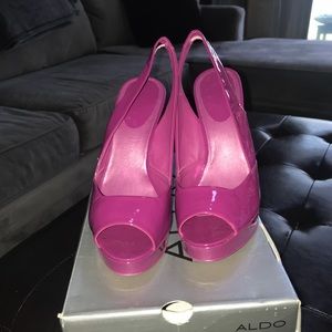 Magenta Peep Toe Platform Heels